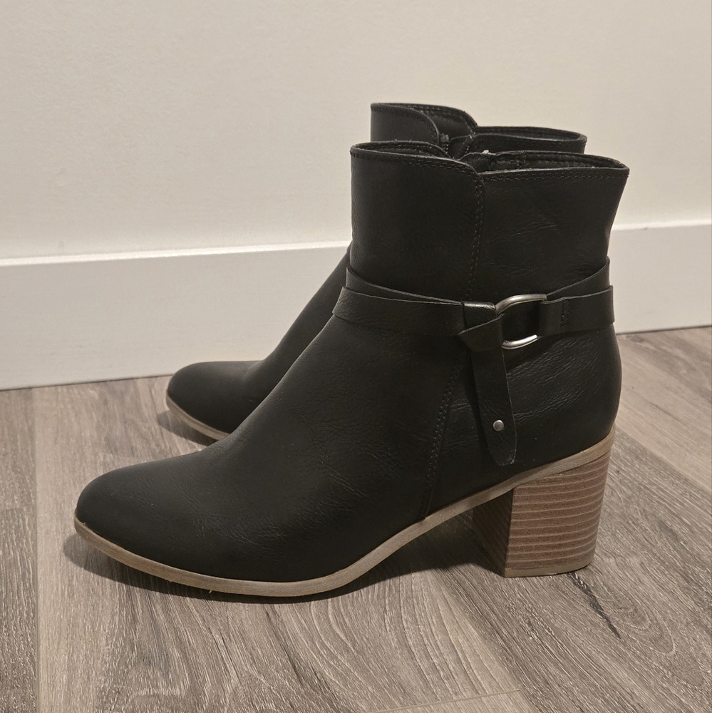 NWOT Black Ankle Boots with Stacked Heel